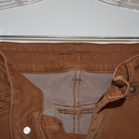 MAUSICES Mid Rise Slim Straight Legs Brown Cotton-Polyester-Spandex Pants XS-S - Picture 4 of 6